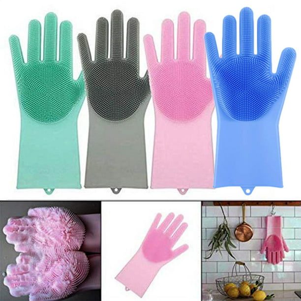 Magic Gloves Dish Washing Silicone Rubber Scrubber Cleaning White Color 2 in 1